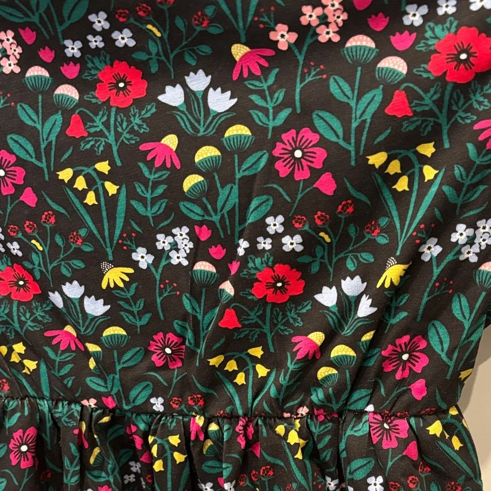 NWT Hanna Andersson LS Ruffle Dress Pockets, Garden Dream Black, Size 120 (US6-7